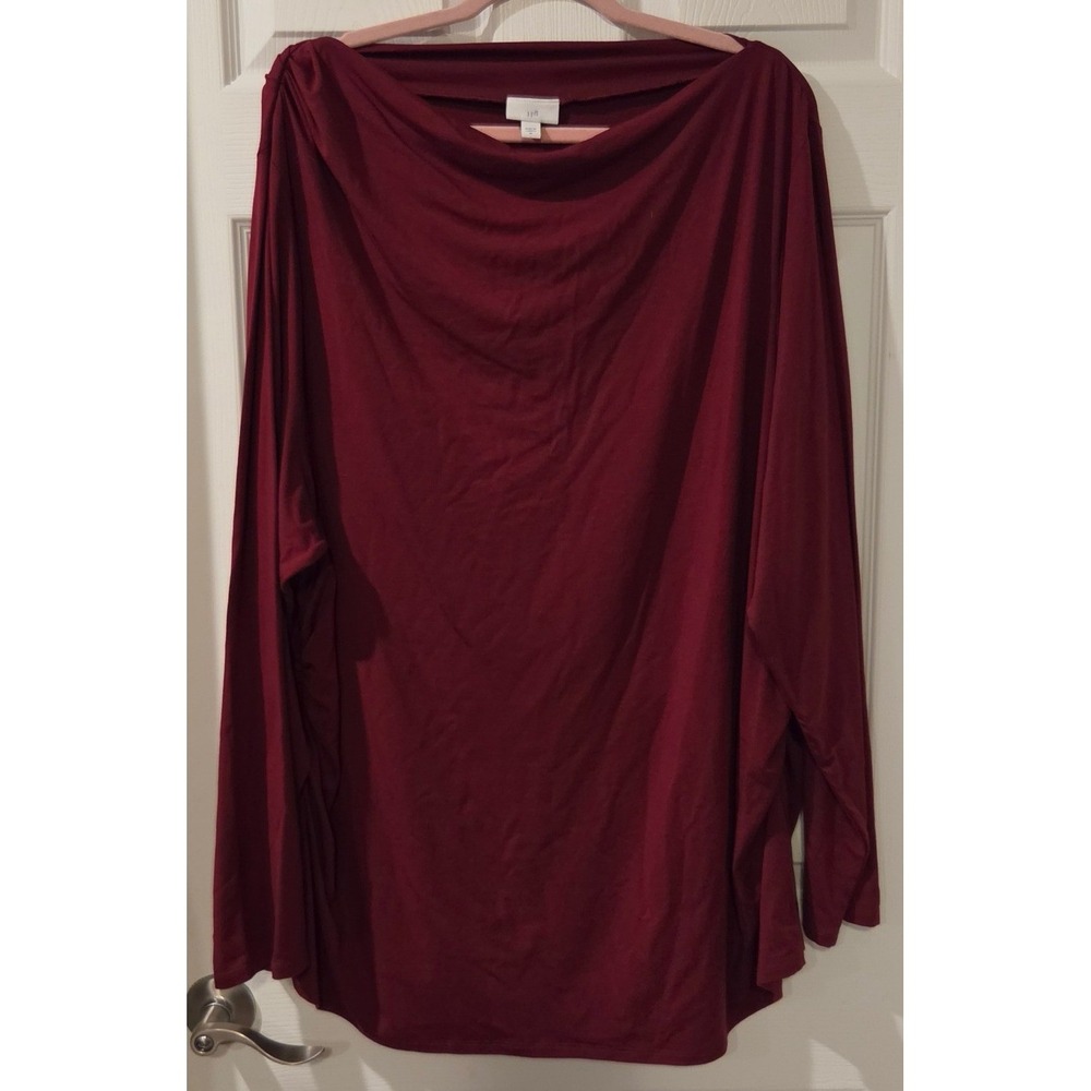 J.Jill 4X Burgundy Tencel Lyocell Ruched Draped Boat Neck Tunic Top Wine